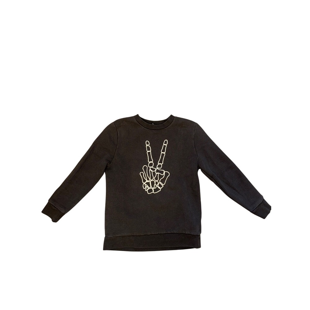 Art class Sz small kids 6/7 Black Sweatshirt with White Skeleton Peace Graphic